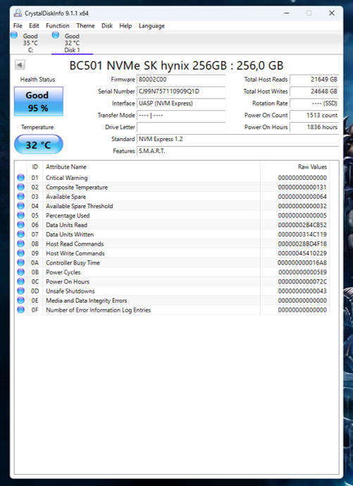 NVMe - 256GB SK Hynix