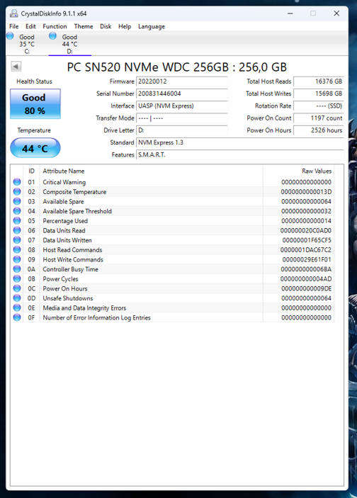 NVMe - 256GB Western Digital