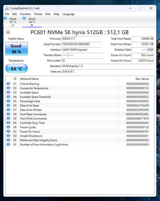 NVMe - 512GB SK Hynix