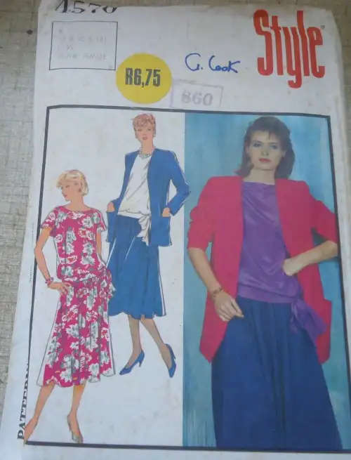 STYLE PATTERNS 4570 UNLINED CARDIGAN, TOP & SKIRT SIZES 8 + 10 + 12 -COMPLETE SEWING PATTERN