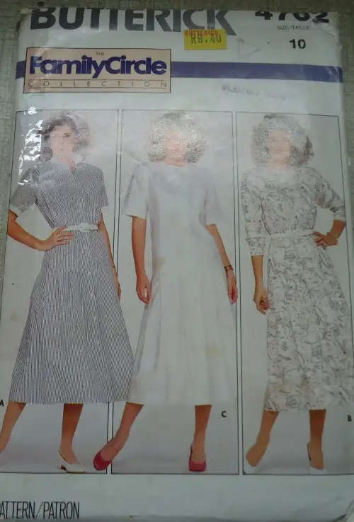 BUTTERICK PATTERN 4702 DROPPED WAIST FRONT BUTTON DRESS SIZE 10 COMPLETE SEWING PATTERN