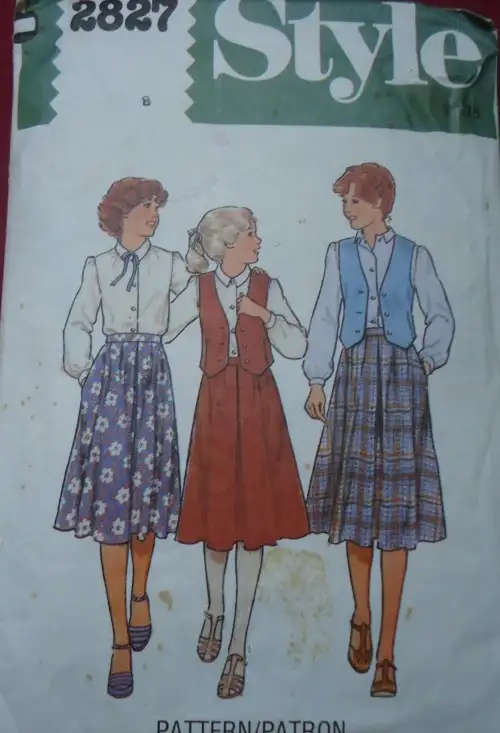 STYLE PATTERN 2827 GIRLS BLOUSE, WAISTCOAT & SKIRT SIZE 8 YEARS COMPLETE  SEWING PATTERN