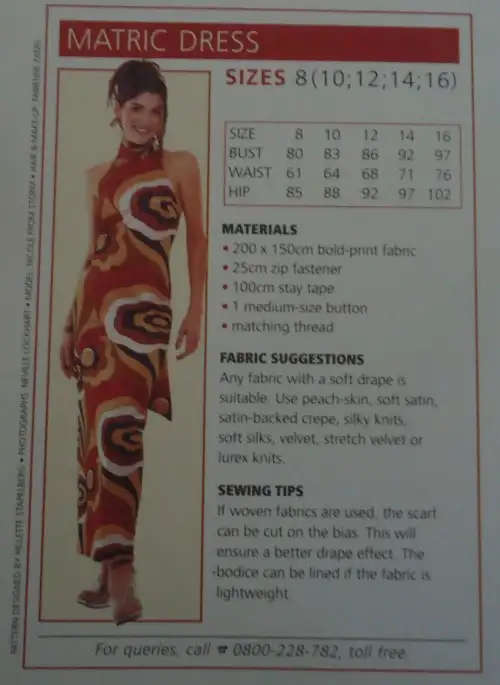 VALUE FASHION PATTERNS `MATRIC DRESS` SIZES 8 + 10 + 12 + 14 + 16 SEWING PATTERN