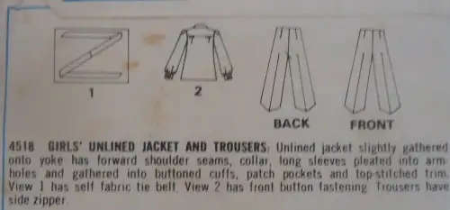 STYLE PATTERNS 4518 GIRL`S UNLINED JACKET & PANTS SIZE 10 YEARS COMPLETE-UNCUT-F/FOLD SEWING PATTERN