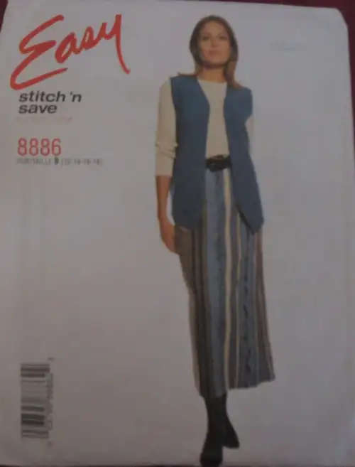 McCALL`S PATTERN 8886 LINED WAISTCOAT AND PULL ON SKIRT SIZE B12-14-16-18 COMPLETE SEWING PATTERN
