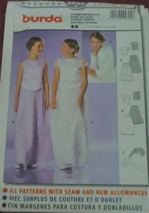BURDA PATTERN 9805 GIRLS FORMAL DRESS SIZE 8-9-10-12-13JUN-14JUN COMPLETE-UNCUT-F/FOL SEWING PATTERN