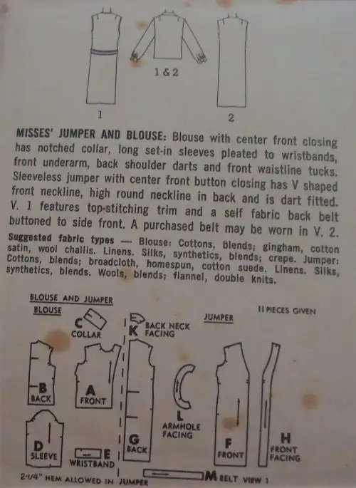 VINTAGE SIMPLICITY 5140 PINAFORE & BLOUSE SIZE 16 BUST 36" COMPLETE SEWING PATTERN
