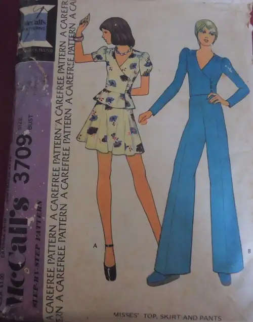 McCALL'S PATTERN 3709 MOCK WRAP TOP-SKIRT-PANTS SIZE 12 BUST 34" COMPLETE SEWING PATTERN