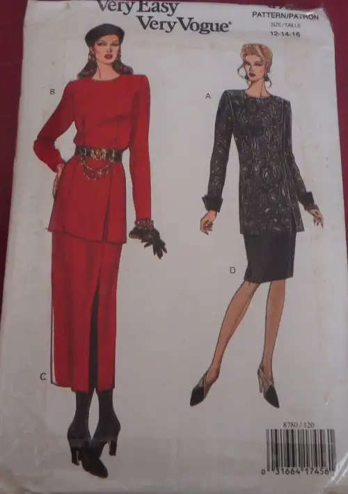 VOGUE 8780 TUNIC/TOP-SKIRT SIZE 12-14-16 COMPLETE SEWING PATTERN