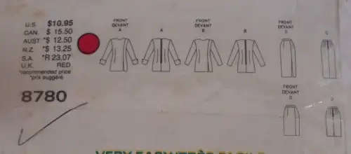 VOGUE 8780 TUNIC/TOP-SKIRT SIZE 12-14-16 COMPLETE SEWING PATTERN
