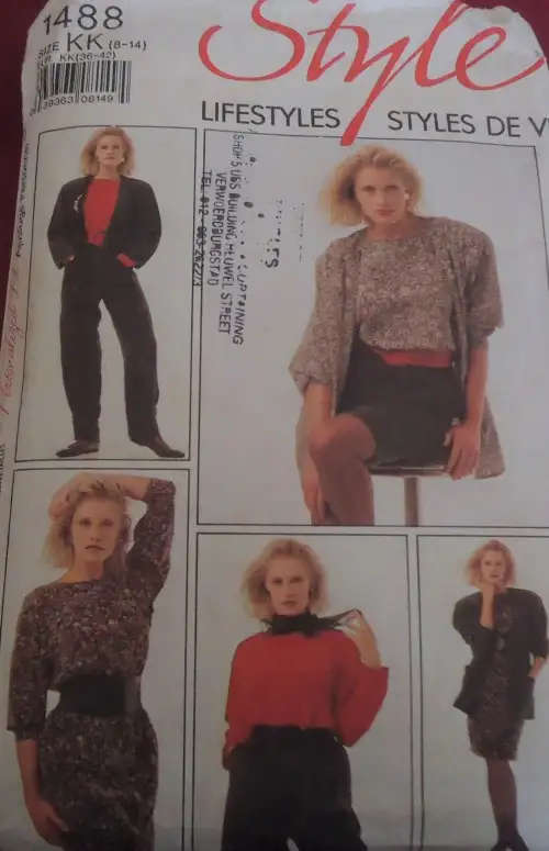 STYLE 1488 UNLINED JACKET-PULLOVER TOP-SKIRT-PANTS SIZE KK8-14 COMPLETE SEWING PATTERN
