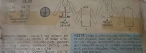 BUTTERICK PATTERN 3066 JACKET SIZE 6-8-10 COMPLETE - SUPPLIED IN A ZIPLOC BAG SEWING PATTERN
