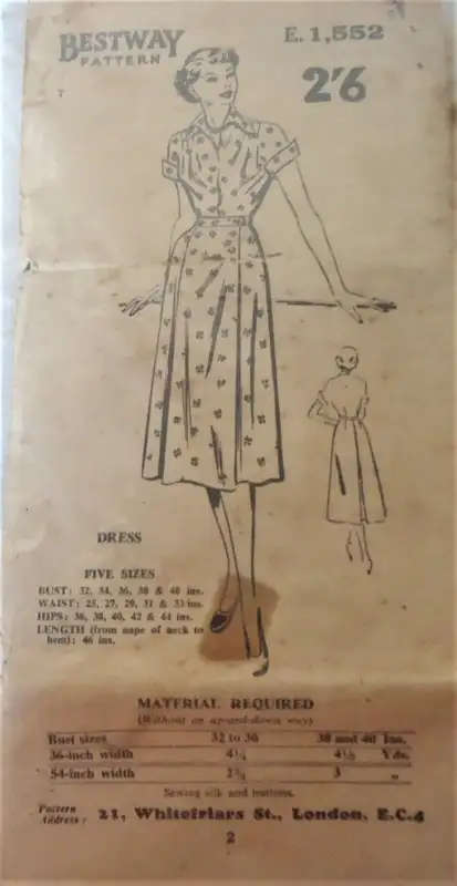 *RARE* VINTAGE "BESTWAY PATTERN E 1552 DRESS SIZE BUST 32"- 40" COMPLETE - SUPPLIED   SEWING PATTERN