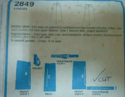 STYLE 2849 SKIRTS SIZE 12 WAIST 67 CM COMPLETE   SEWING PATTERN