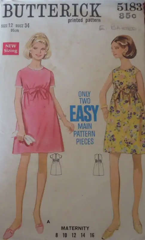 BUTTERICK 5183 ONE PIECE DRESS SIZE 12 BUST 34` COMPLETE SEWING PATTERN SEWING PATTERN