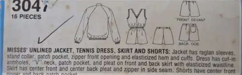 VINTAGE STYLE 3047 UNLINED JACKET-TENNIS DRESS-SIZE 10 COMPLETE SEWING PATTERN