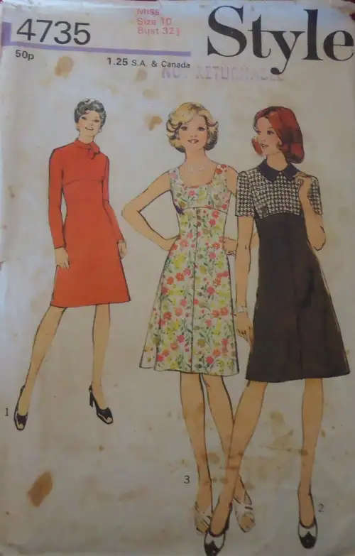 VINTAGE STYLE 4735 DRESS WITH HIGH LINE BODICE SIZE 10 BUST 32 1/2" COMPLETE SEWING PATTERN