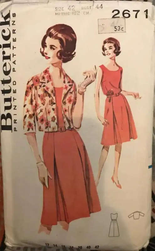 Sewing pattern Butterick 2671, ladies` vintage jacket and dress