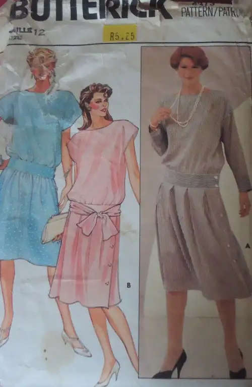 BUTTERICK PATTERN 6373 LOW WAIST DRESS WITH TIE SIZE 12 COMPLETE -  SEWING PATTERN