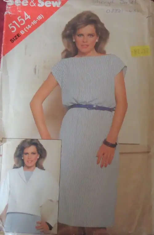 BUTTERICK PATTERN 5154 ELASTIC WAIST DRESS & SHORT JACKET SIZE B 14 + 16 + 18 COMPLET SEWING PATTERN