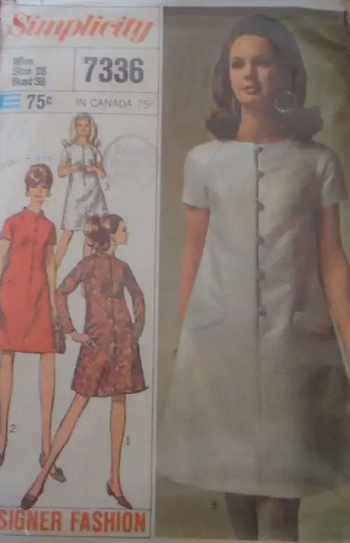 VINTAGE SIMPLICITY 7336 DESIGNER FASHION DRESS SIZE 18 BUST 38" COMPLETE - ZIPLOC BA- SEWING PATTERN