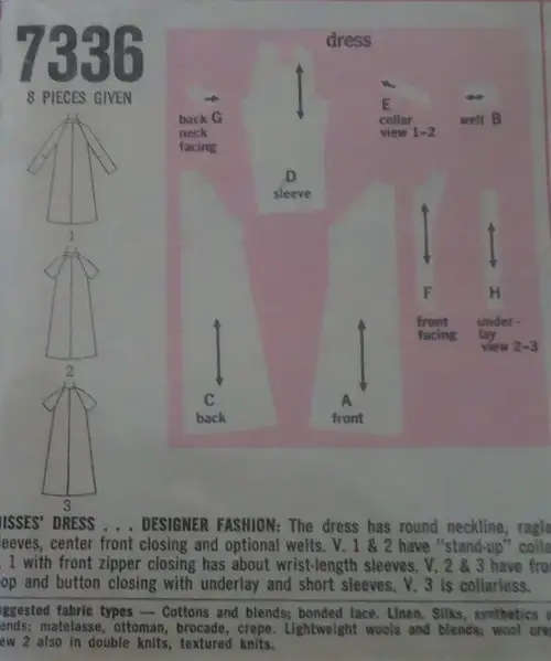 VINTAGE SIMPLICITY 7336 DESIGNER FASHION DRESS SIZE 18 BUST 38" COMPLETE - ZIPLOC BA- SEWING PATTERN