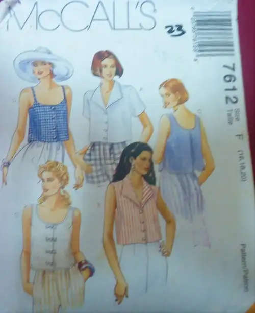 McCALLS 7612 SET OF TOPS SIZE F16-18-20 COMPLETE SEWING PATTERN