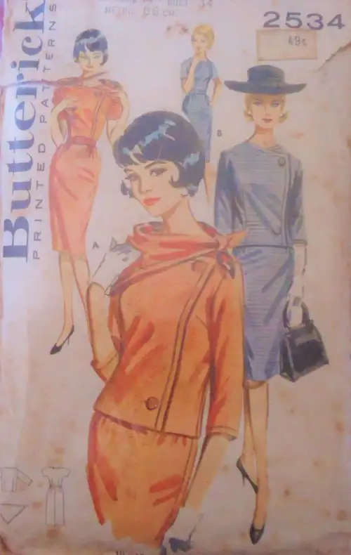 VINTAGE BUTTERICK 2534 DRESS-JACKET-SCARF SIZE 14 BUST 34" SEE LISTING -ZIPLOC BAG SEWING PATTERN