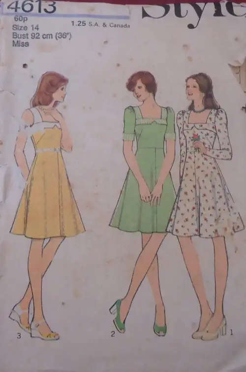STYLE 4613 DRESS WITH SQUARE NECKLINE SIZE 14 BUST 92 CM COMPLETE-ZIPLOC BAG SEWING PATTERN