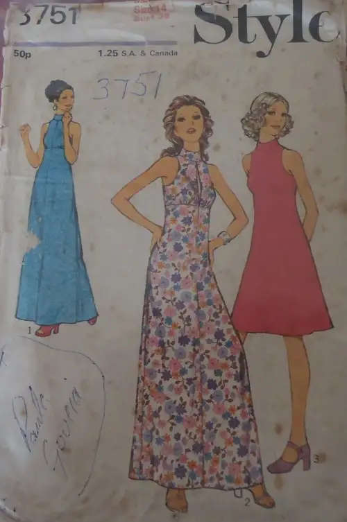 STYLE 3751 LINED DRESS WITH HIGH BODICE AND STAND COLLAR SIZE 14 BUST 36" COMPLETE SEWING PATTERN