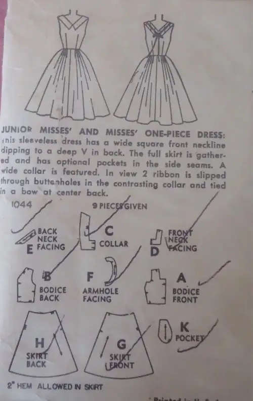 RARE FIND SIMPLICITY 1044 SLEEVELESS ONE PIECE DRESS SIZE 12 BUST 30" NO SEWING INSTR SEWING PATTERN