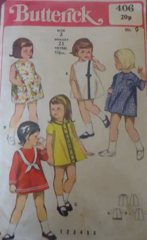 VINTAGE BUTTERICK 406 TODDLERS ONE PIECE DRESS SIZE 2 YRS BREAST 21` COMPLETE--  SEWING PATTERN