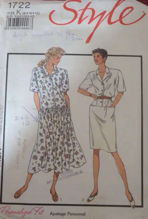 STYLE 1722 LOOSE FITTING SHORT SLEEVE DRESS SIZE K8-10-12 COMPLETE SEWING PATTERN