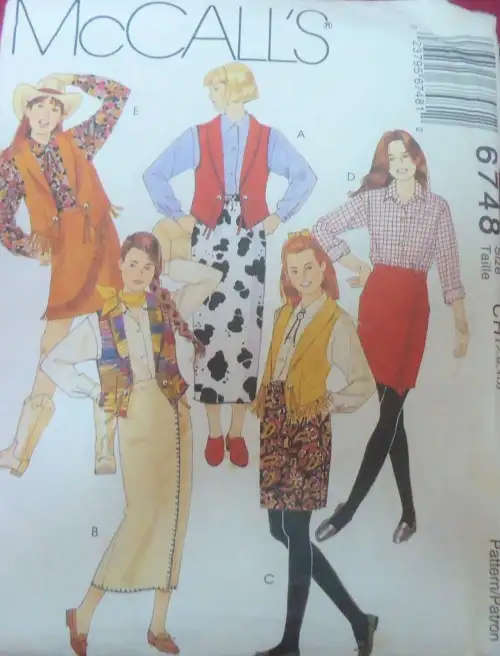 McCalls 6748 GIRLS UNLINED WAISTCOAT-MOCK WRAP SKIRT SIZE CH 7-8-10 YEARS COMPLETE--  SEWING PATTERN