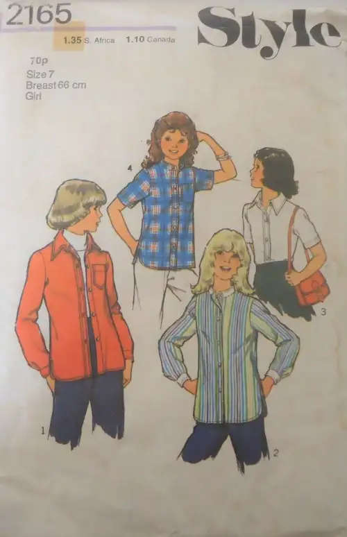 STYLE 2165 GIRLS SET OF SHIRTS SIZE 7 YEARS BREAST 66 CM COMPLETE SEWING PATTERN
