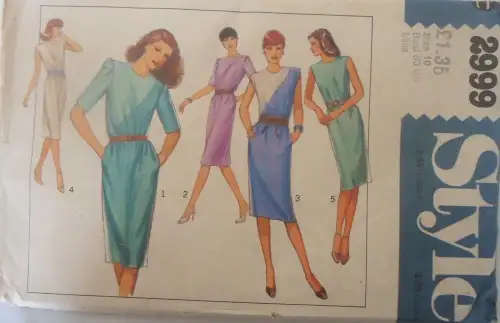 STYLE 2999 CHEMISE SHAPED DRESS + SQUARE SHOULDERS SIZE 10 BUST 83 CM COMPL COMPLETE  SEWING PATTERN