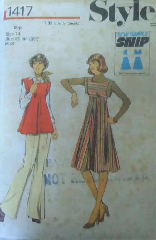 STYLE 1417 DRESS OR TOP SIZE 14 BUST 92 CM OR 36` COMPLETE SEWING PATTERN