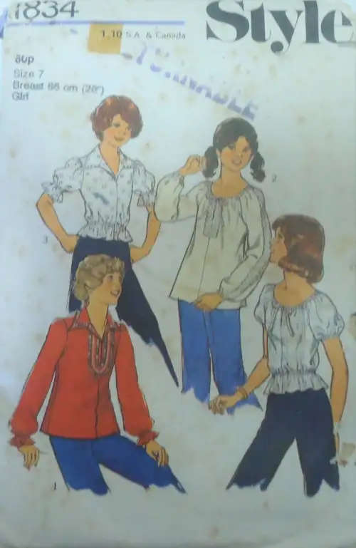 STYLE 1834 GIRLS SET OF TOPS SIZE 10 YEARS BREAST 73 CM/28 1/2 COMPLETE SEWING PATTERN