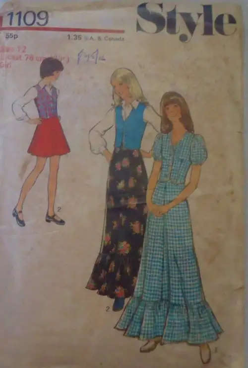 STYLE 1109 GIRLS SKIRT-TOP-WAISTCOAT SIZE 12 YEARS BREAST 76 CM-COMPLETE-ZIPLOC BAG SEWING PATTERN
