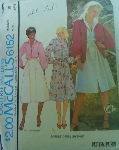 McCALLS 6152 DRESS OR SHIRT SIZE 10 BUST 321/2`-COMPLETE -  SEWING PATTERN