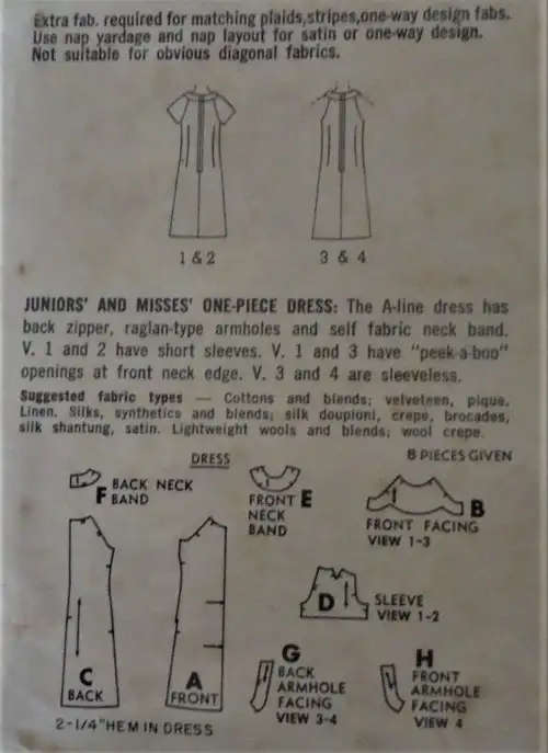 VINTAGE SIMPLICITY 6838 ONE PIECE DRESS WITH FRONT NECK FEATURE SIZE 12 BUST 32" SEWING PATTERN