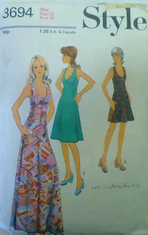 VINTAGE STYLE 3694 HALTER DRESS IN 3 LENGTHS SIZE 12 BUST 34" COMPLETE-NO SEWING INST SEWING PATTERN