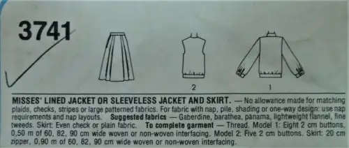 STYLE 3741 LINED JACKET-SLEEVELESS JACKET-SKIRT SIZE 12 COMPLETE  SEWING PATTERN