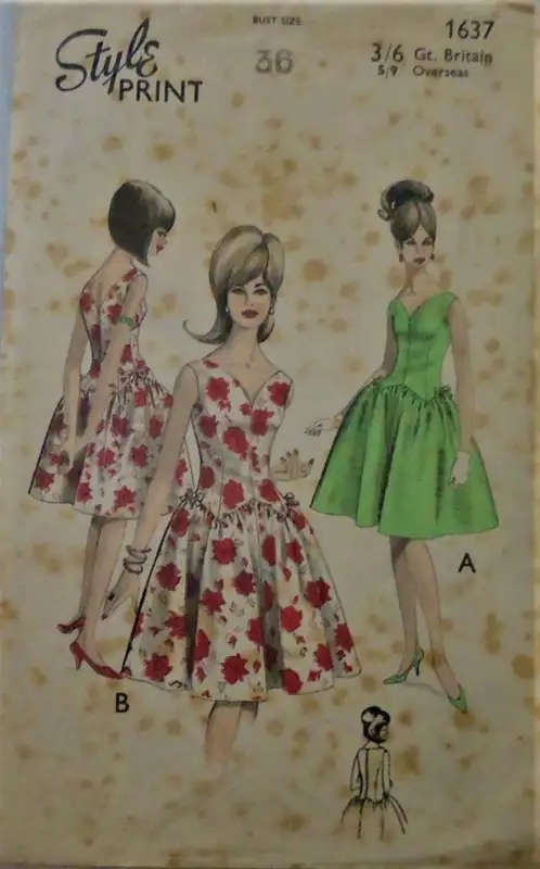 V/VINTAGE STYLE 1637 -BELOW WAIST POINTED BODICE JOINED TO SLIGHTLY GATHERED  SIZE 36 SEWING PATTERN