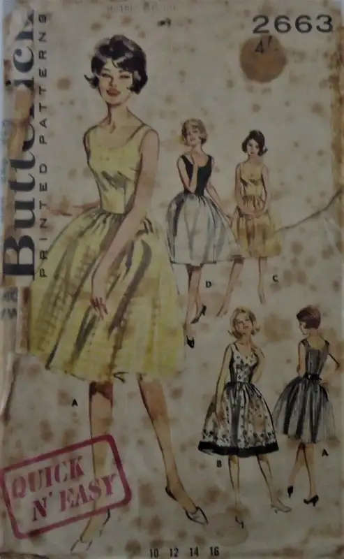 VINTAGE BUTTERICK PATTERN 2663 QUICK N EASY DRESS SIZE 14 BUST 34" COMPLETE-ZIPLOC SEWING PATTERN