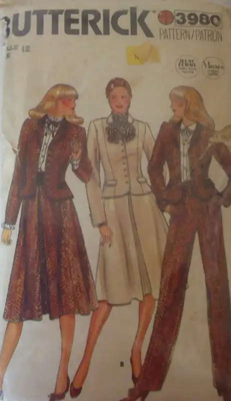 BUTTERICK 3980 WAISTCOAT-SKIRT-PANTS-BELT SIZE 12 COMPLETE-ZIPLOC BAGBUTTERICK 3980  SEWING PATTERN