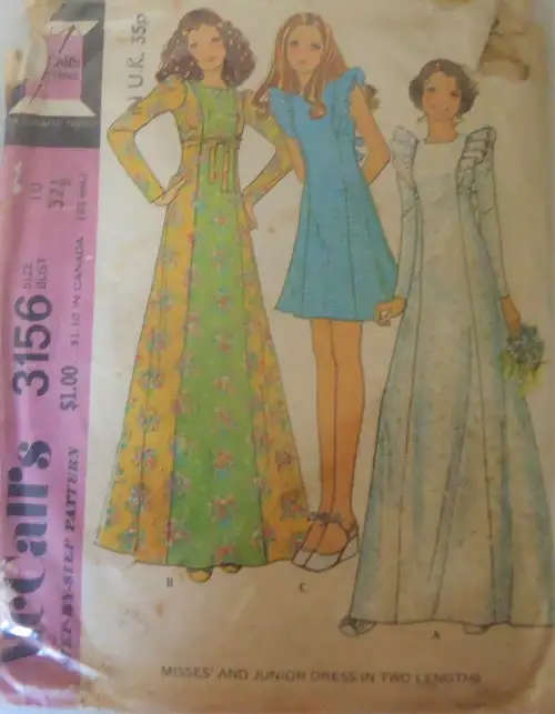 VINTAGE McCALLS 3156 DRESS WITH TIEBACK SIZE 10 BUST 32 1/2" COMPLETE-ZIPLOC  SEWING PATTERN