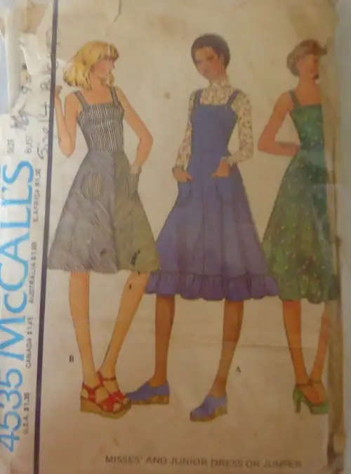 VINTAGE McCALLS 4535 DRESS OR PINAFORE SIZE 14 BUST 36" COMPLETE+2 COPIES OF PATTERN- SEWING PATTERN