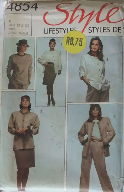 STYLE 4854 UNLINED JACKET-PULLOVER TOP-PANTS-SKIRT SIZE 8-10-12 COMPLETE  SEWING PATTERN