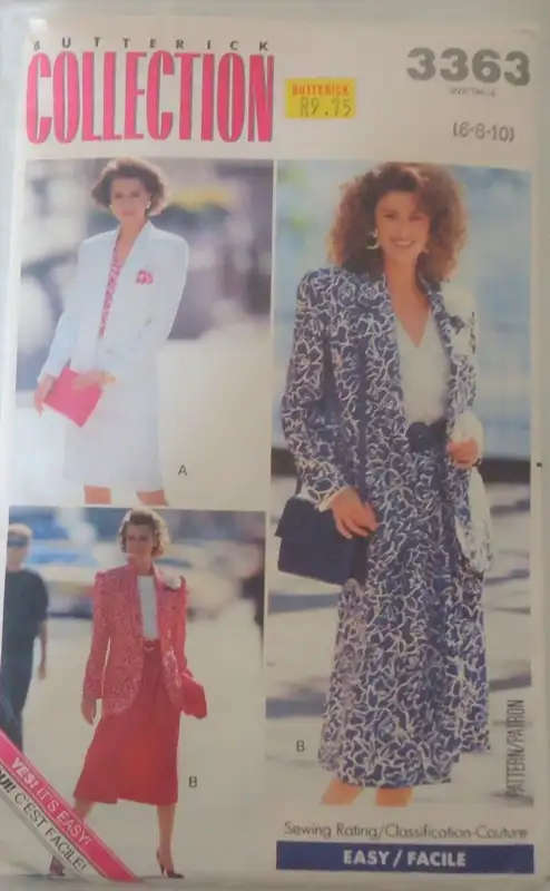 BUTTERICK 3363 JACKET-SKIRT SIZE 6-8-10 -COMPLETE  SEWING PATTERN